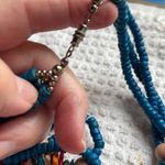 Vintage 3 strand painted stone beaded necklace, boho festival hippie Blue Photo 2