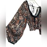 Free People Dare Me VELVET Blouse Women's Black Blouson Sleeve Photo 2