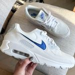 Nike  Air Max 90 White/Pure Platinum/Medium Blue Sneakers in White & Blue Photo 0