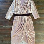 Eva Mendes X NY&CO Pleated Peachy Pink Velvet Faux Wrap Dress Photo 9