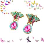 Butterfly Earrings Rhinestones Drop Dangle Crystal Accents Art Deco Festive New Purple Photo 4