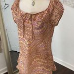 Early 2000s Orange Pink Floral Flower Babydoll Milkmaid Cottagecore Blouse Top L Size L Photo 2