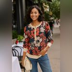 J.Crew Floral 3/4 sweater with metallic thread and partially button down Photo 1