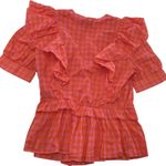 J.Crew Shirt Womens XS Pink Orange Gingham Wrap Ruffle Tie Waist Peplum AW940 Photo 3