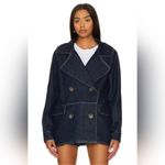 Free People  Denim Car Coat L Contrast Stitch Big Buttons Slouchy preppy boho Photo 2