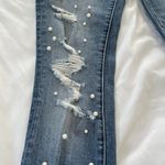 AQUA NWT ‎ Pearl Embellished Distressed Straight Leg Jeans Ankle Cropped Size 24 Photo 7