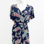 Kindred  Anthropologie Maxi Dress Paisley Smocked Waist MEDIUM Navy Blue NWOT Photo 2