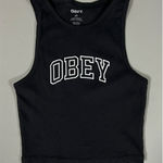 Obey  Black Ribbed Logo Graphic Tank Crop Top Shirt Tee Size XS ⛓️  Photo 0