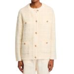 AQUA  Women's Cream Boucle Knit Cardigan Gold Button Front Pockets M‎ Photo 2