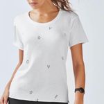 Fabletics White Grey Love Soft Workout Casual Crewneck Graphic Short Sleeve Top Photo 1