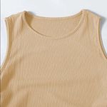 Beige Drawstring Ruched Sleeveless Ribbed Knit Bodycon Mini Dress Photo 4