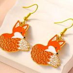 🦊 Shy Fox orange and gold enamel drop earrings very cute New gift Photo 0