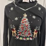 Quacker Factory  Holiday Elegance Black Christmas Tree Rhinestone Top Photo 3