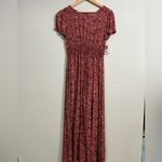 Chris & Carol  Brick Red Floral Smocked Maxi Dress Short Sleeve Size Small Photo 2