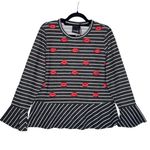Nanette Lepore  Beaded Kisses Striped Long Bell Sleeve Peplum Top Large Gray Photo 0