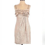 Boston Proper Y2K Rose Gold Shimmer Metallic Ruffle Sweetheart Neck Dress Size 2 Photo 1
