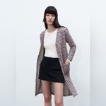 ZARA  Pink Black Tweed Long Sleeve Cardigan Sweater Size Small Photo 4