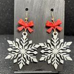 Red Bow and White Snowflake Earrings Photo 0