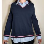 Tommy Hilfiger Blue Sweater V Neck with Collared Shirt Size Large Photo 0