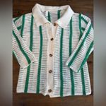 Commense Cream green stripe Crochet knit Button Photo 2