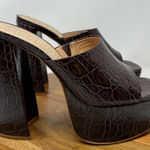 Schutz Brown Croc Embossed Platform Block Heel Mules Size 9.5B Photo 0