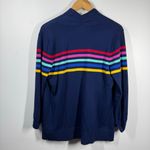 Lands End Cardigan Women SP Blue Rainbow Stripe Spring Pocket 100% Cotton Preppy Photo 3