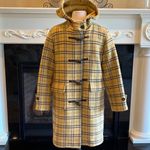 Yellow Brown Plaid Winter Coat Hooded Womens Photo 1