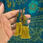 Natural Life Maribel Boho Floral Print Tassel Tie Neck Blouse Top XS Teal Sage Photo 2