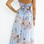 Light Blue Floral High Neck Open Back Maxi Dress Photo 6