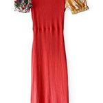 Desigual  Puff Sleeve Cutout Back Knit Midi Dress Red Orange Multicolor M Photo 0