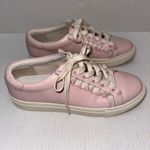 Tory Burch Ruffle Sneakers Womens 8.5M Pink Leather Lace Up Low Top Shoes Photo 2