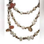 Freshwater Pearl, Rose Quartz and Rutilated Quartz long Hand Knotted Necklace Photo 1