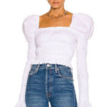 Caroline Constas Delilah Top White Size Large Long Sleeve Puff Shoulders Smocked Photo 0