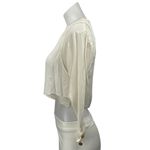 Dorothy Schoelen Cream Long Sleeve Boxy V Neck Pullover Crop Blouse Top Size XXS Photo 1