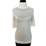 Cache Moc Neck Peek A Boo Pointelle Knit Stretch Top New Winter White NWT $88 Photo 2