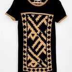 Rodier Black Geometric Short Sleeve Crewneck Wool Sweater Tunic Dress Size 40 Photo 0