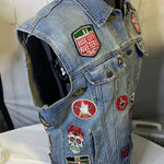 Old Navy  Blue Denim Vest with Colorful Patches Photo 0