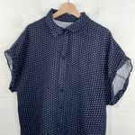 Dot Print Casual Top Batwing Sleeve Front Button Closure Cotton Blend size 2X Blue Photo 1