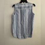 Ellen Tracy Linen Sleeveless Top Womens Blue White Stripe Button Up Neckline S Photo 5