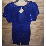 Women's Stenay Beaded Blue Dress VTG Cocktail Glam Retro Formal 8 Silk Photo 2