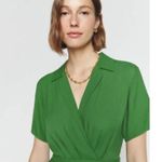 Reformation Green Satin Blend Short Sleeve V-Neck Danika A-Line Dress Size M Photo 4