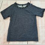 J.Crew Wkmans  Blue Marled Jewel Beaded Neckline Short Sleeve Sweatshirt Small Photo 0
