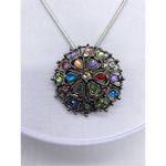 Silver Jeans Lightly domed colorful rhinestone pendant necklace brushed antique silver Photo 4