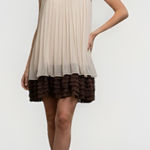 Ryu NEW Anthropologie  Sleeveless Pleated Ruffle Babydoll Dress SMALL Beige/Brown Photo 0