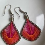 Silk Thread Fashion Earrings Color Orange & Hot Pink Photo 2