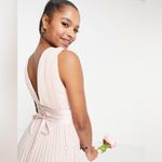 ASOS Size 10P pleated maxi dress tie wrap waist Blush Pink Bridesmaid Formal Photo 2