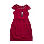 RW Runway Paris Dress Red Cap Sleeve Faux Leather Trim Career Dress Medium NEW Photo 11