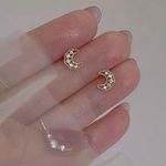Small CZ Moon Stud Earrings for Women Gold Photo 3