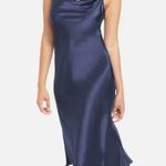 Bebe Navy Blue Satin Cowl Neck Midi Slip Dress Size Large Photo 9