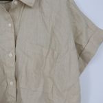 American Giant Linen Button Up Shirt Khaki Tan Short Sleeve Collared Size L Size L Photo 3